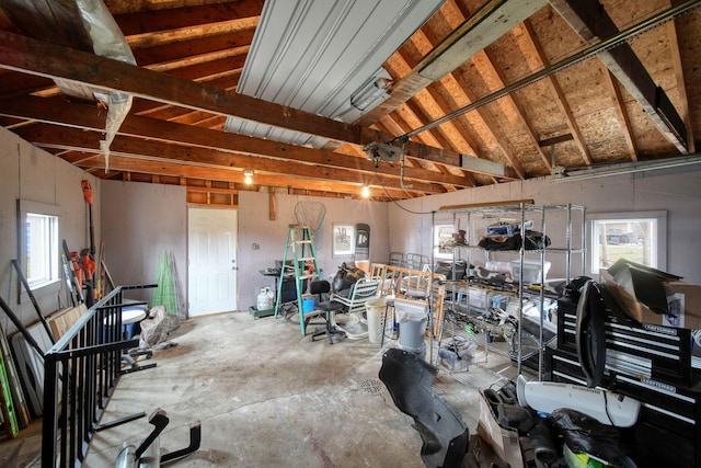 garage with a garage door opener