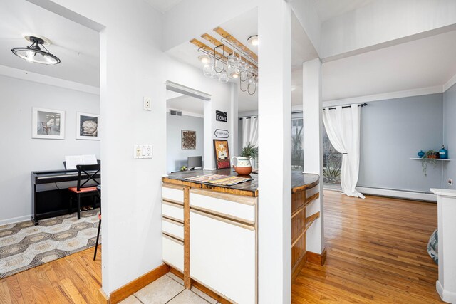 1209 Island Dr Unit 102, Ann Arbor, MI 48105 - kitchen featuring baseboard heating, light wood finished floors, and baseboards