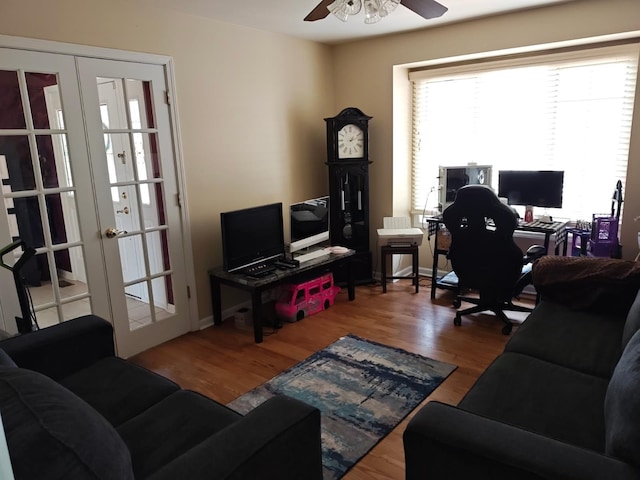 5409 N Mckinley Rd, Flushing, MI 48433 - office featuring french doors, ceiling fan, and wood finished floors