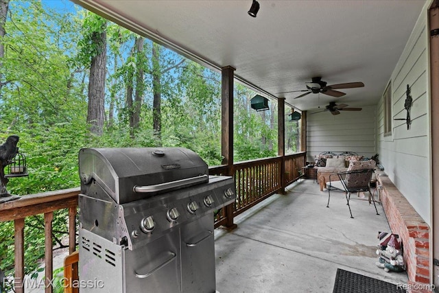 5721 Coralwood Ct, Commerce Twp, MI 48382 - view of patio featuring area for grilling and ceiling fan