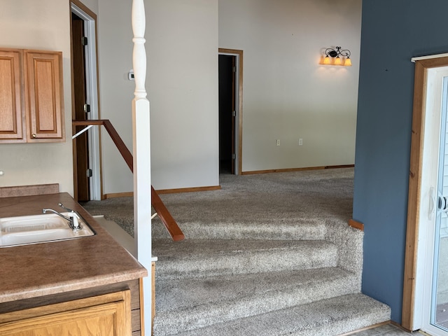 170 Tuttle Park Dr, Sherwood, MI 49089 - stairway with carpet and baseboards