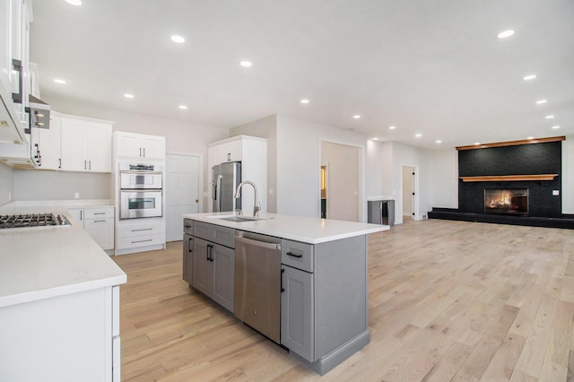 6376 Sterling Dr, Newport, MI 48166 - kitchen featuring light wood-style floors, recessed lighting, a sink, stainless steel appliances, and gray cabinetry