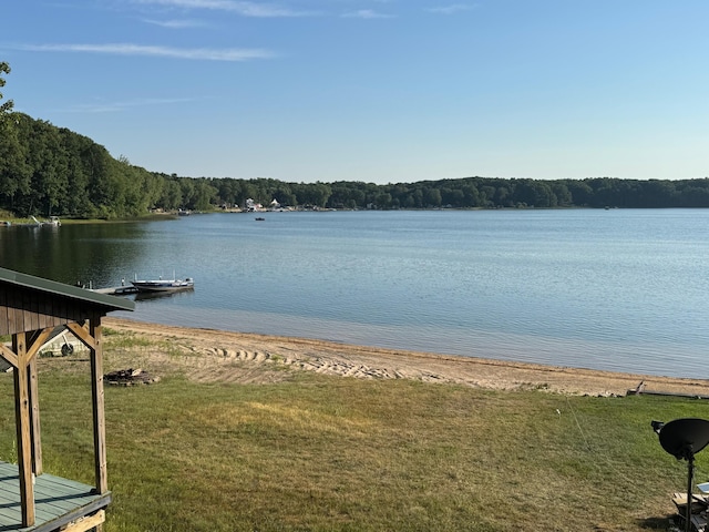 7075 N Poplar Rd, Michigan, MI 49411 - water view with a floating dock and a heavily wooded area