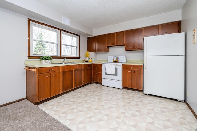 2532 Ridgewood Trl, Berrien Springs, MI 49103 - kitchen with baseboards, a sink, light countertops, white appliances, and light floors