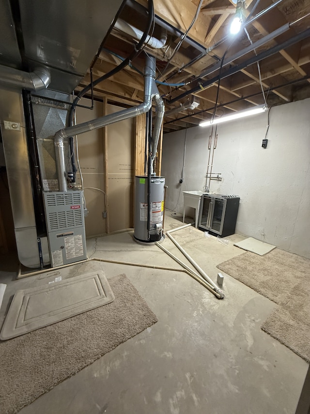 unfinished basement featuring water heater