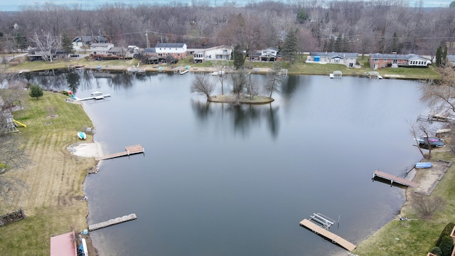 6522 Ellinwood Dr, White Lake, MI 48383 - drone / aerial view with a water view, a wooded view, and a residential view