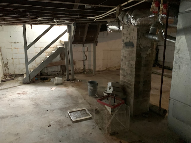 view of unfinished basement