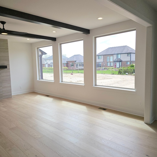 18468 Stallmann Dr, Macomb, MI 48042 - unfurnished room featuring baseboards, beam ceiling, wood-type flooring, ceiling fan, and recessed lighting