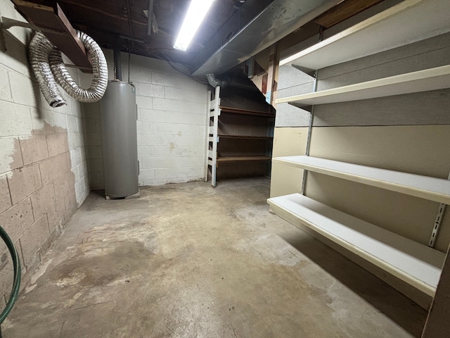 8233 Farrand Rd, Otisville, MI 48463 - unfinished below grade area with water heater and concrete block wall