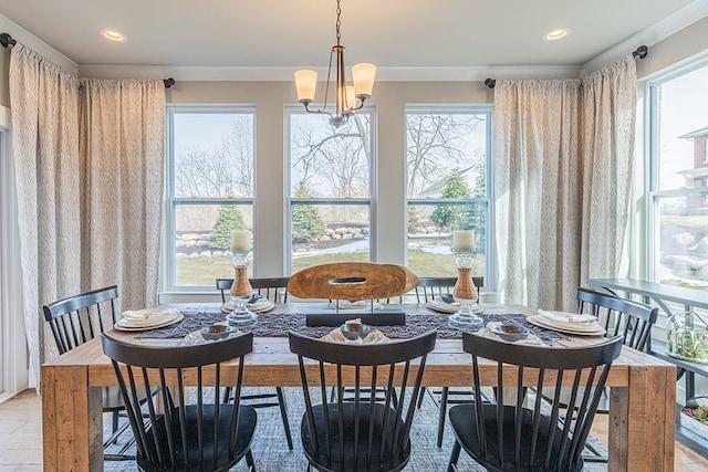 dining space with recessed lighting and plenty of natural light
