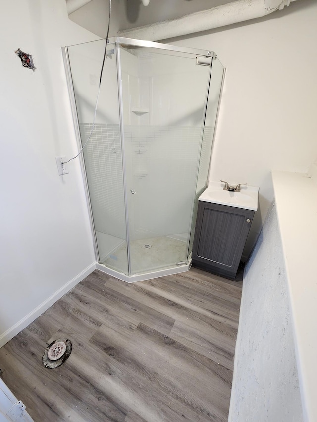320 W Vine St, Kalamazoo, MI 49001 - bathroom with vanity, a shower stall, and wood finished floors