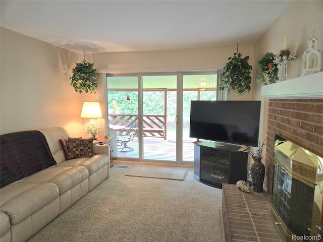 14879 Riverside St, Livonia, MI 48154 - living area with carpet flooring and a fireplace