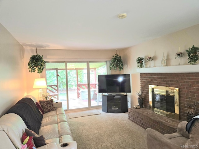 14879 Riverside St, Livonia, MI 48154 - living room with carpet flooring and a brick fireplace