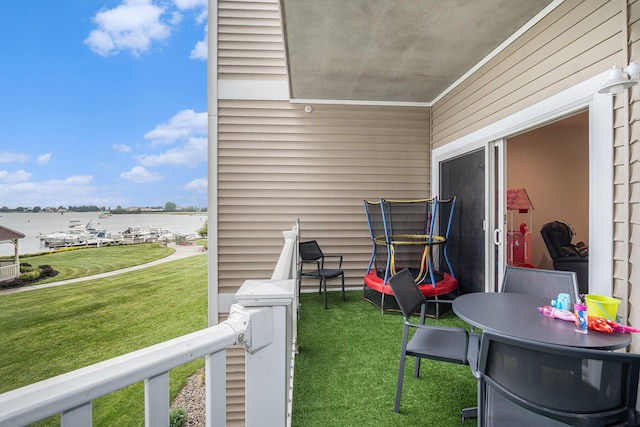view of patio featuring a water view