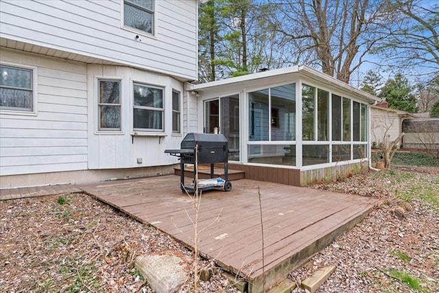 3715 W Hiawatha Dr, Okemos, MI 48864 - wooden terrace with a grill and a sunroom