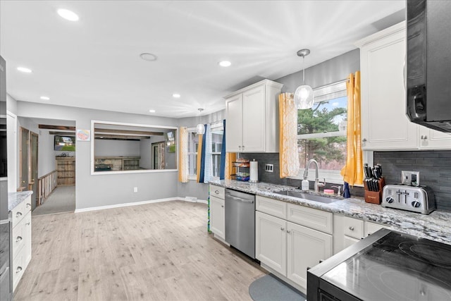 3715 W Hiawatha Dr, Okemos, MI 48864 - kitchen with dishwasher, range with electric stovetop, a sink, recessed lighting, and decorative backsplash