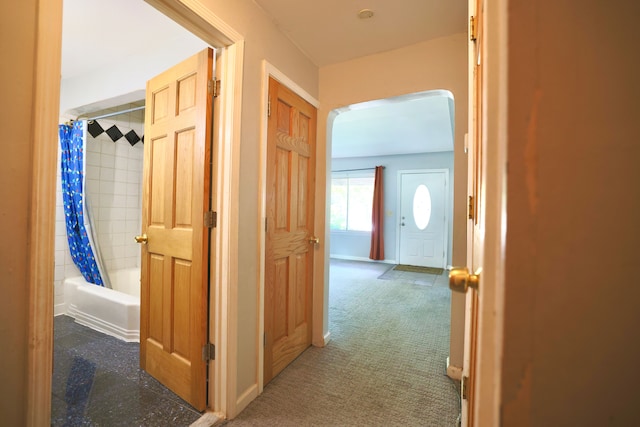 3638 Katherine St, Dearborn, MI 48124 - hall with arched walkways and carpet flooring