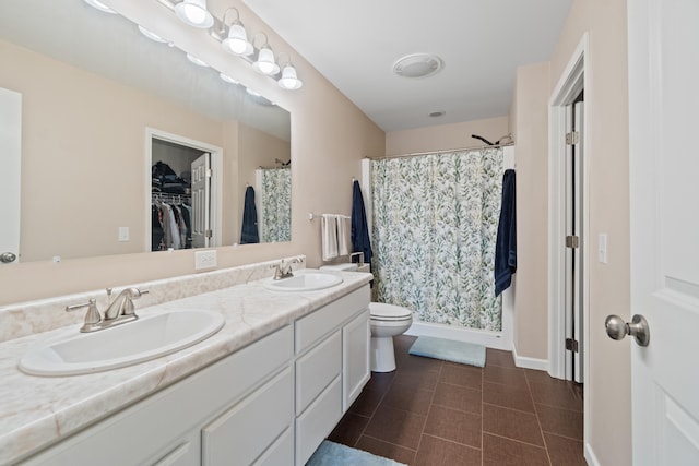 full bathroom featuring a sink, toilet, and a shower with curtain