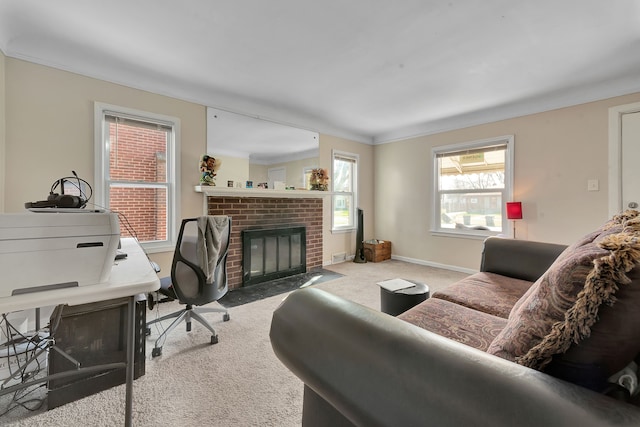 19544 Strasburg St, Detroit, MI 48205 - carpeted living room with a fireplace and baseboards