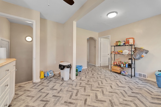 19544 Strasburg St, Detroit, MI 48205 - interior space with visible vents, ceiling fan, and arched walkways