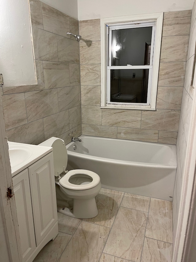 305 S Blvd W, Pontiac, MI 48341 - full bath with toilet, tub / shower combination, vanity, tile walls, and marble finish floors