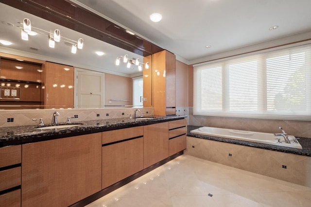 82 Chateaux Du Lac, Fenton, MI 48430 - full bathroom featuring double vanity, tile patterned floors, a sink, and a bath