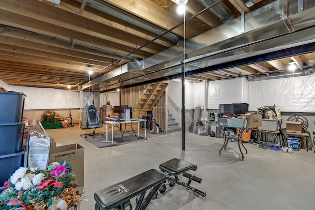 unfinished basement with stairway
