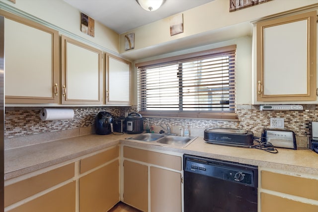 29190 Heritage, Southfield, MI 48076 - kitchen with a sink, black dishwasher, decorative backsplash, cream cabinetry, and light countertops