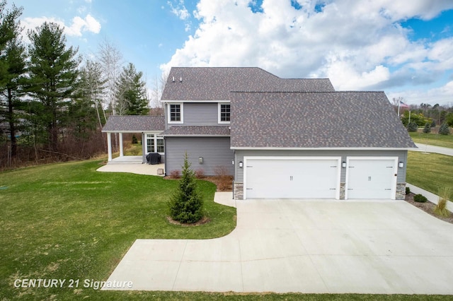 3042 Hidden Medows Dr, Midland, MI 48642 - view of front of property with driveway, a front yard, roof with shingles, and an attached garage