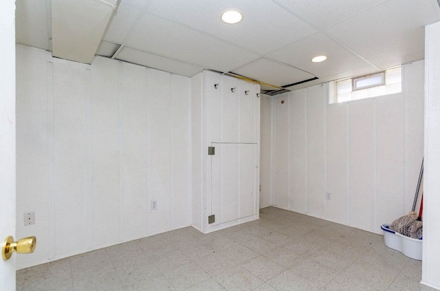 basement with recessed lighting and tile patterned floors