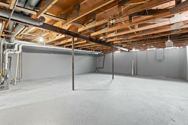 unfinished basement with electric panel
