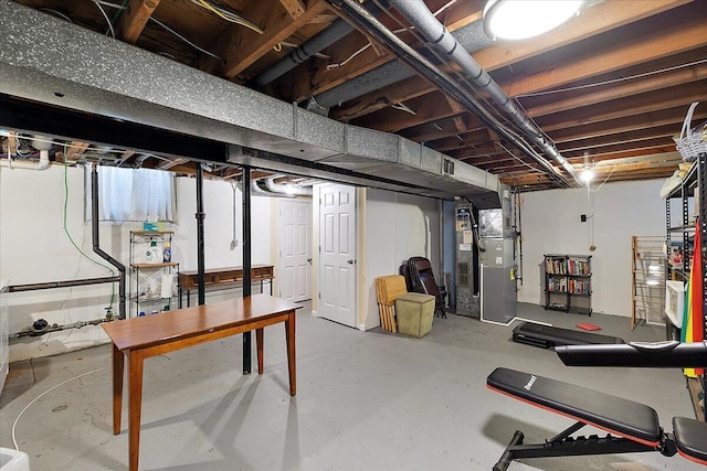 unfinished basement with heating unit