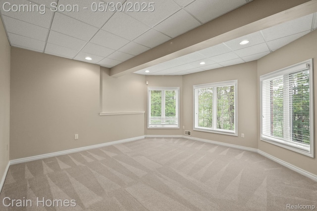 1171 Deer Path Trl, Oxford, MI 48371 - unfurnished room featuring carpet flooring, a drop ceiling, baseboards, plenty of natural light, and recessed lighting