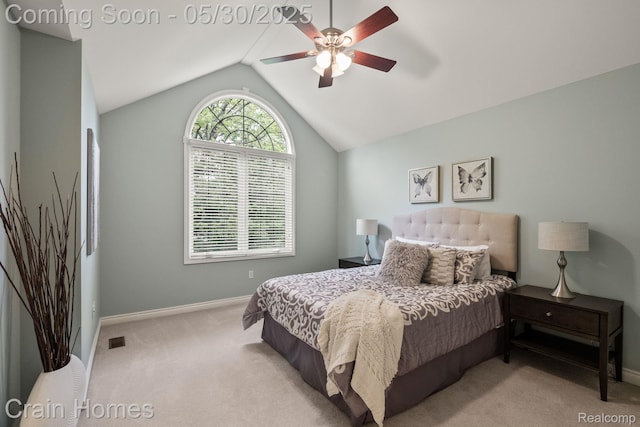 1171 Deer Path Trl, Oxford, MI 48371 - carpeted bedroom with vaulted ceiling, baseboards, and ceiling fan