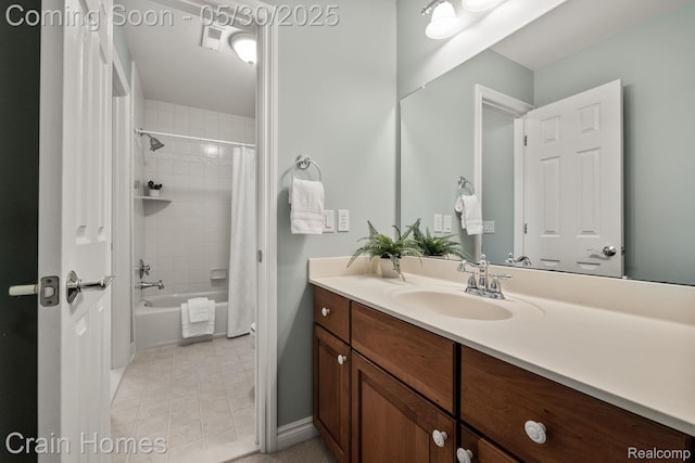 1171 Deer Path Trl, Oxford, MI 48371 - full bathroom featuring vanity, shower / bathtub combination with curtain, tile patterned floors, and baseboards