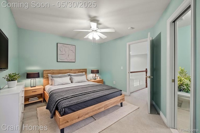 1171 Deer Path Trl, Oxford, MI 48371 - bedroom with light carpet, baseboards, and a ceiling fan