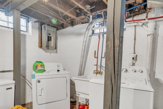 16171 Ilene St, Detroit, MI 48221 - laundry room featuring independent washer and dryer, laundry area, a sink, and electric panel