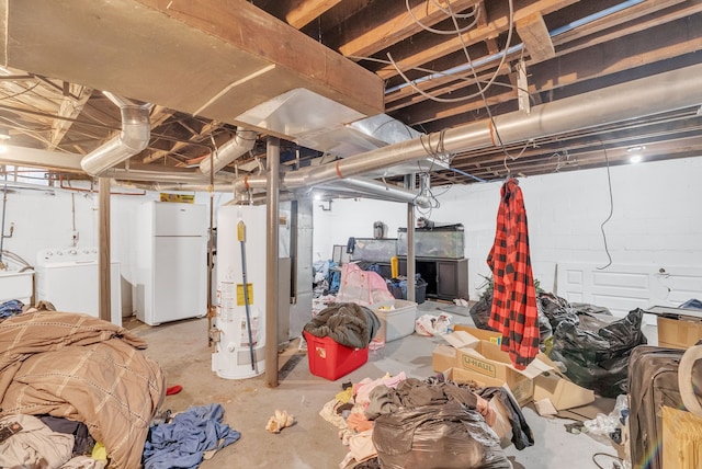 16171 Ilene St, Detroit, MI 48221 - unfinished basement with washer / clothes dryer, water heater, and freestanding refrigerator