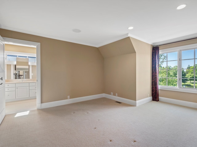 bonus room with light colored carpet, visible vents, recessed lighting, and baseboards