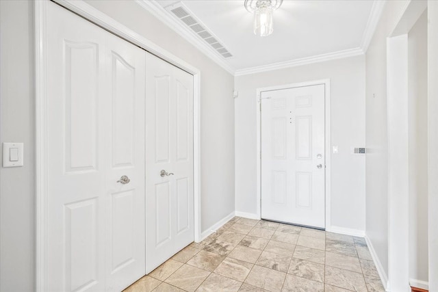 775 Deer Ct, Plymouth, MI 48170 - entrance foyer featuring visible vents, baseboards, and ornamental molding
