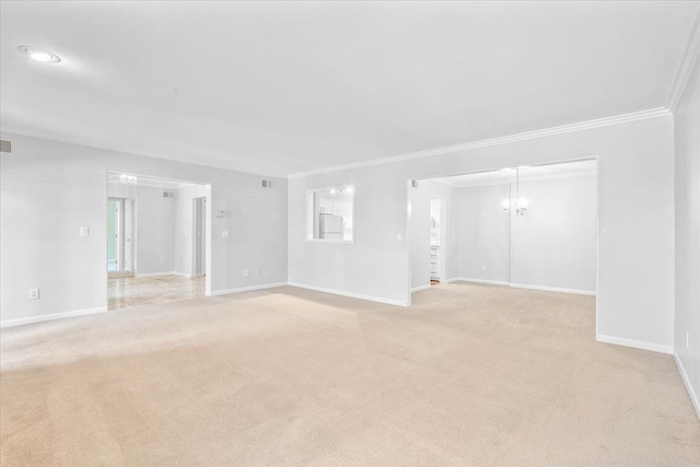 775 Deer Ct, Plymouth, MI 48170 - unfurnished room featuring ornamental molding, baseboards, a chandelier, and light carpet