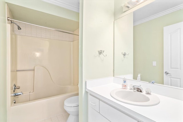 775 Deer Ct, Plymouth, MI 48170 - full bathroom featuring ornamental molding, toilet, shower / tub combination, and vanity