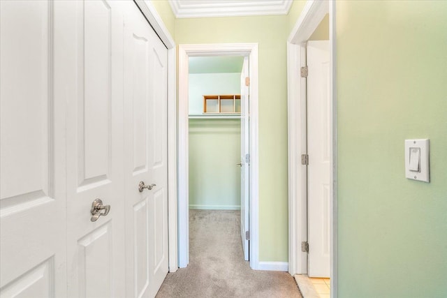 775 Deer Ct, Plymouth, MI 48170 - hall with crown molding, baseboards, and light carpet