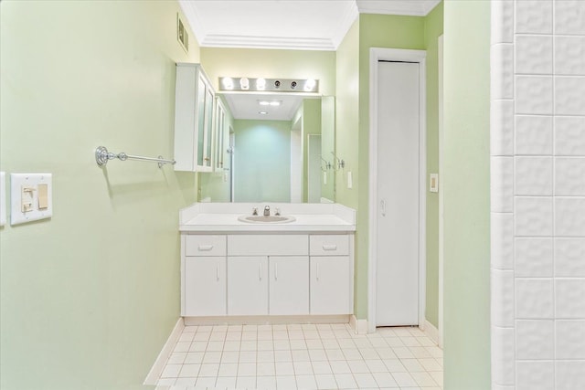 775 Deer Ct, Plymouth, MI 48170 - bathroom featuring tile patterned floors, vanity, baseboards, and crown molding