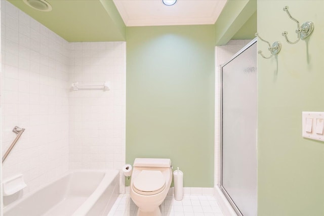 775 Deer Ct, Plymouth, MI 48170 - full bathroom featuring tile patterned flooring, ornamental molding, toilet, and bath / shower combo with glass door