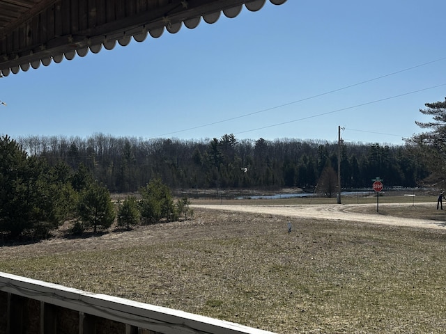 view of yard with a wooded view