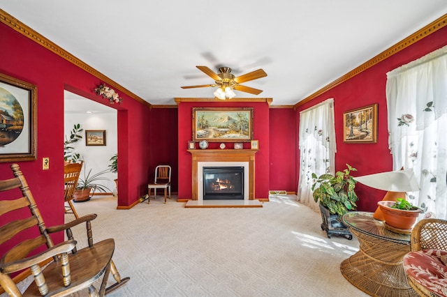 57480 72nd Ave, Hartford, MI 49057 - sitting room featuring ceiling fan, baseboards, a glass covered fireplace, and carpet