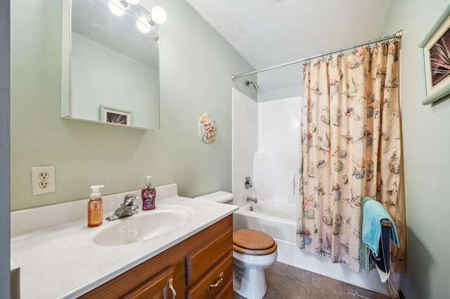 57480 72nd Ave, Hartford, MI 49057 - full bathroom featuring toilet, shower / tub combo, vanity, and tile patterned flooring