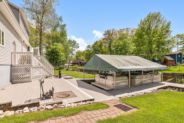 5095 Bliss Ln, Newaygo, MI 49337 - deck featuring a dock, a lawn, and boat lift