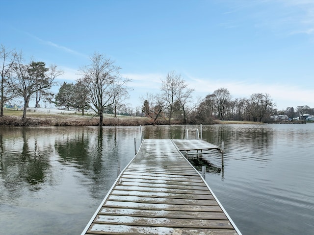 view of dock with a water view